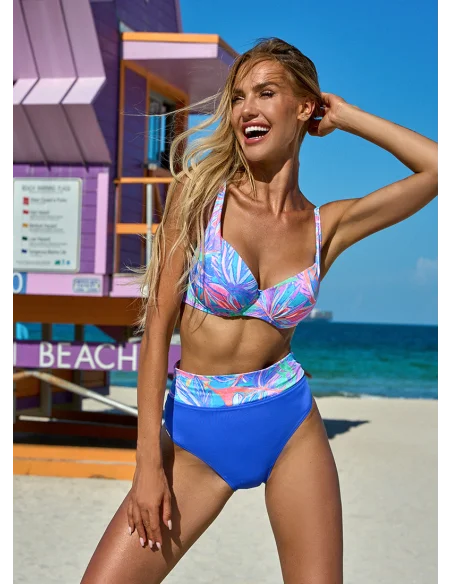 Dwuczęściowy strój kąpielowy KALEDONIA niebieski we wzory [2207]