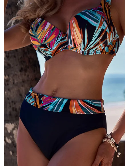 Dwuczęściowy czarny strój kąpielowy we wzory Kaledonia [2401]