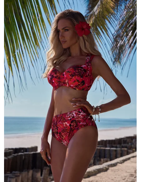 Dwuczęściowy różowy strój kąpielowy IBIZA we wzory [2412]