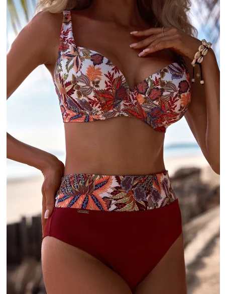 Dwuczęściowy bordowy strój kąpielowy KALEDONIA we wzory [2402]