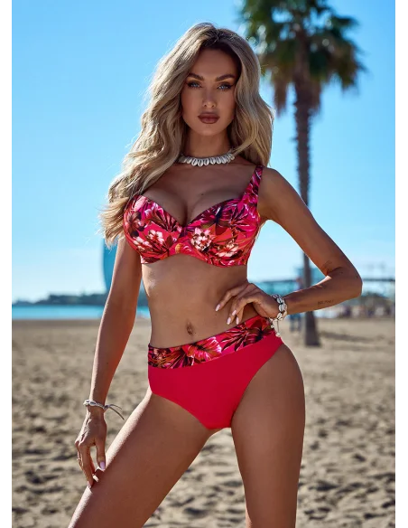 Dwuczęściowy różowy strój kąpielowy w kwiaty Kaledonia [2412]
