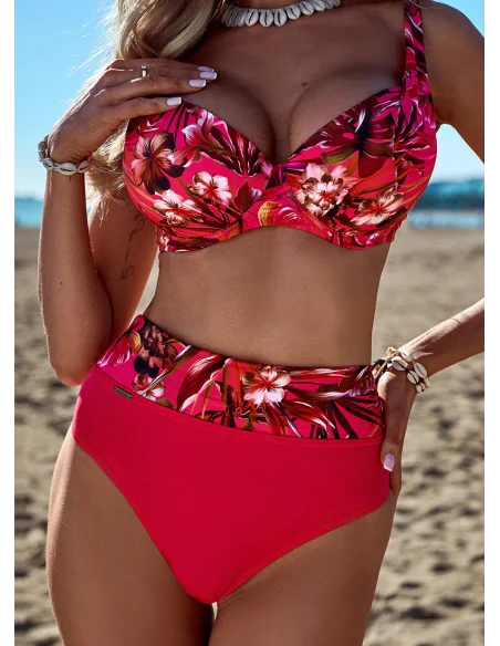 Dwuczęściowy różowy strój kąpielowy w kwiaty Kaledonia [2412]