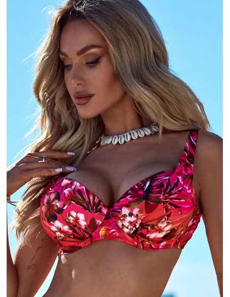 Góra różowego stroju kostiumu kąpielowego w kwiaty Kaledonia [2412]