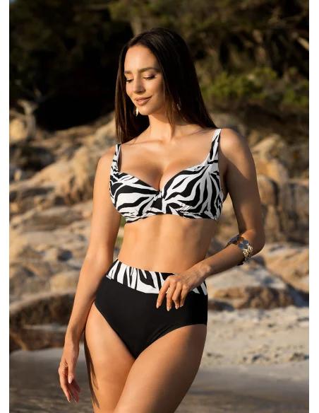 Dwuczęściowy czarno-biały strój kąpielowy w zebrę Kaledonia [2501]