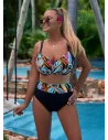 Dół od bikini z wysokim stanem - Majorca czarny we wzory