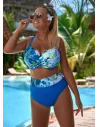 Góra od bikini na duży biust - Majorca niebieski we wzory, miękka miseczka z fiszbinami