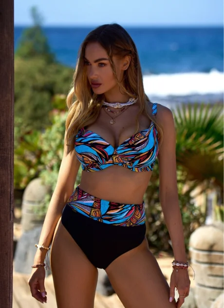 Dół od bikini z wysokim stanem - Kaledonia czarny, regulowany pas