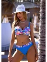 Góra od bikini push up - Itaka kobaltowa z printem, bardotka na fiszbinach