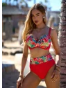Góra od bikini na duży biust - Majorca czerwony tropical, miękkie miseczki z fiszbinami