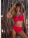 Dół od bikini z wysokim stanem - Ibiza czerwony, wygodne krycie brzucha